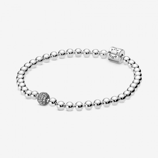 Sterling Silver Beads and Pave Bracelet - Edgy Elegance with a Twist