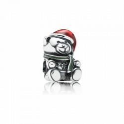 Pandora Christmas Bear Charm - Festive Teddy Bear with Red and Green Enamel