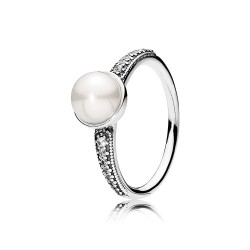 White Pearl & CZ Sterling Silver Ring
