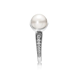 White Pearl & CZ Sterling Silver Ring