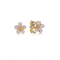Pandora 14K Gold Cherry Blossom Pink Enamel Stud Earrings