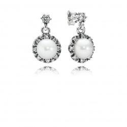 Vintage-Inspired Sterling Silver Earrings with White Pearls & Clear CZ