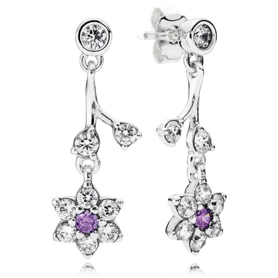 Sterling Silver Forget-Me-Not Drop Earrings with Purple Stones