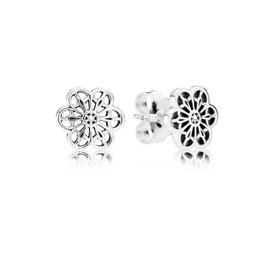 Sterling Silver Floral Lace Stud Earrings - Timeless Sophistication