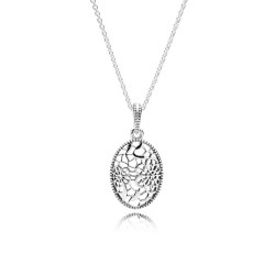 Sterling Silver Floral Lace Pendant Necklace