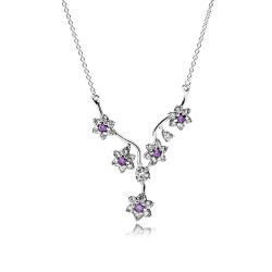Pandora Sterling Silver Forget-Me-Not Pendant Necklace with Purple CZ