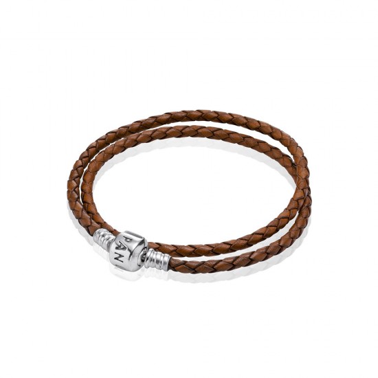 Pandora Brown Braided Leather Charm Bracelet with Sterling Silver Clasp