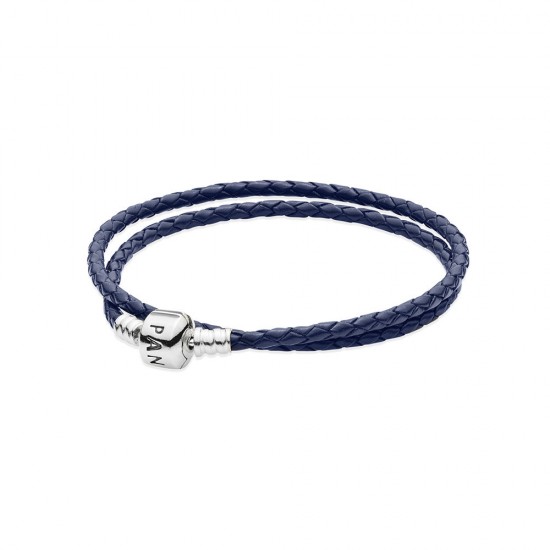 Stylish Pandora Dark Blue Braided Leather Charm Bracelet