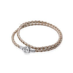 Pandora White Leather Double-Layer Charm Bracelet