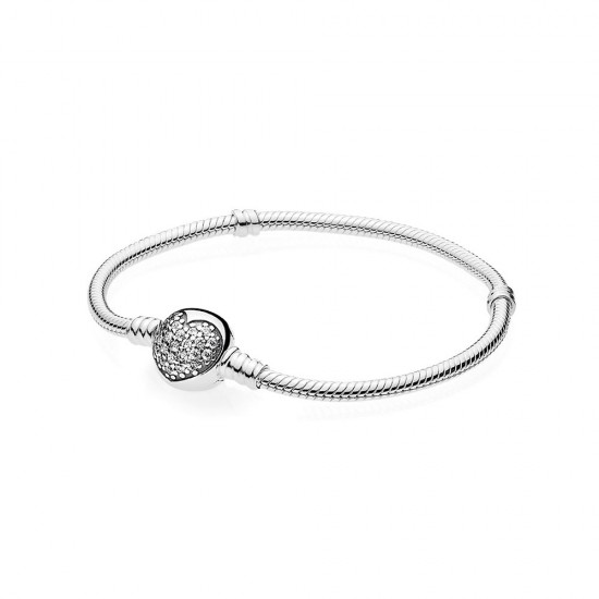 Pandora Sparkling Heart Charm Bracelet with Clear CZ Stones