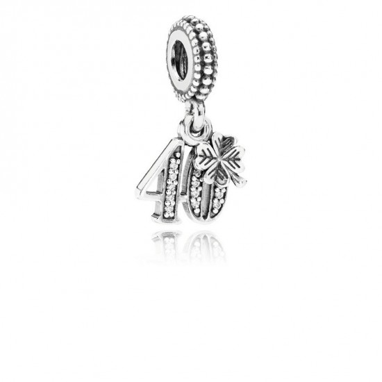 Sterling Silver 40th Anniversary Pendant Charm with CZ Accents