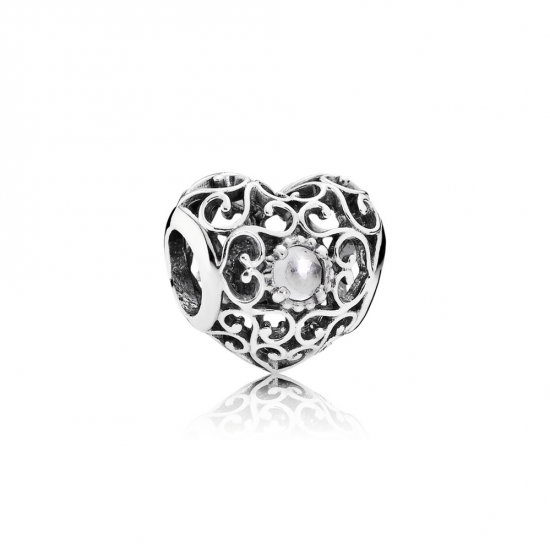 Pandora April Signature Heart - Sterling Silver Elegance with Rock Crystal