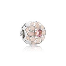 Elegant Blooming Dahlia Clip Charm with Cream Enamel & Blush Pink Crystals