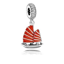 Pandora Chinese Junk Ship Charm - Nautical Elegance in Sterling Silver and Red Enamel