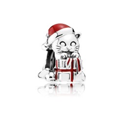 Pandora Christmas Kitten Charm - Sterling Silver Surprise with Berry Red Enamel